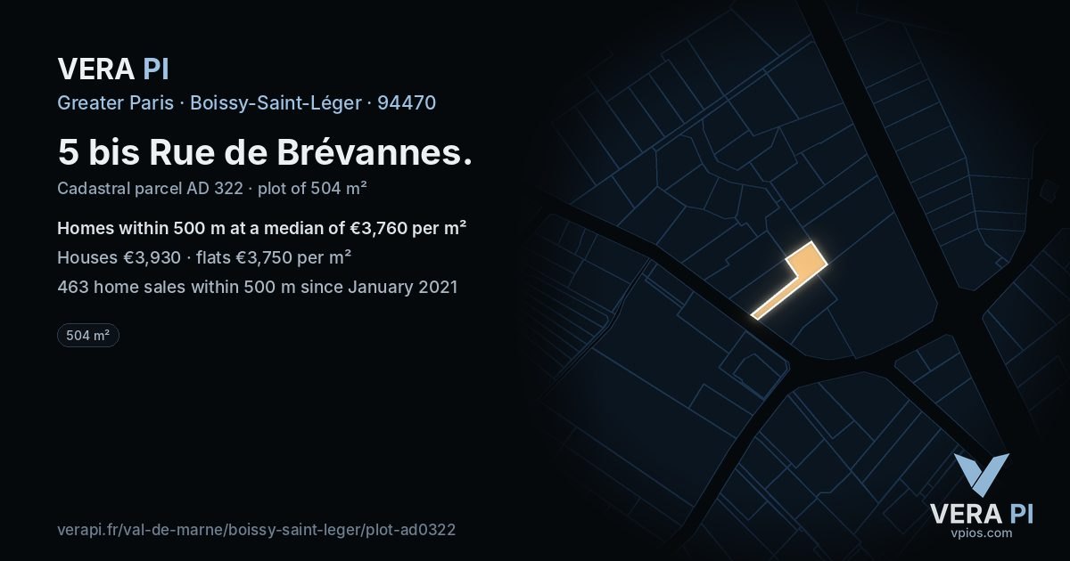 5 bis Rue de Brévannes, Boissy-Saint-Léger at night – the plot lit, the parcels around coloured by the prices near them