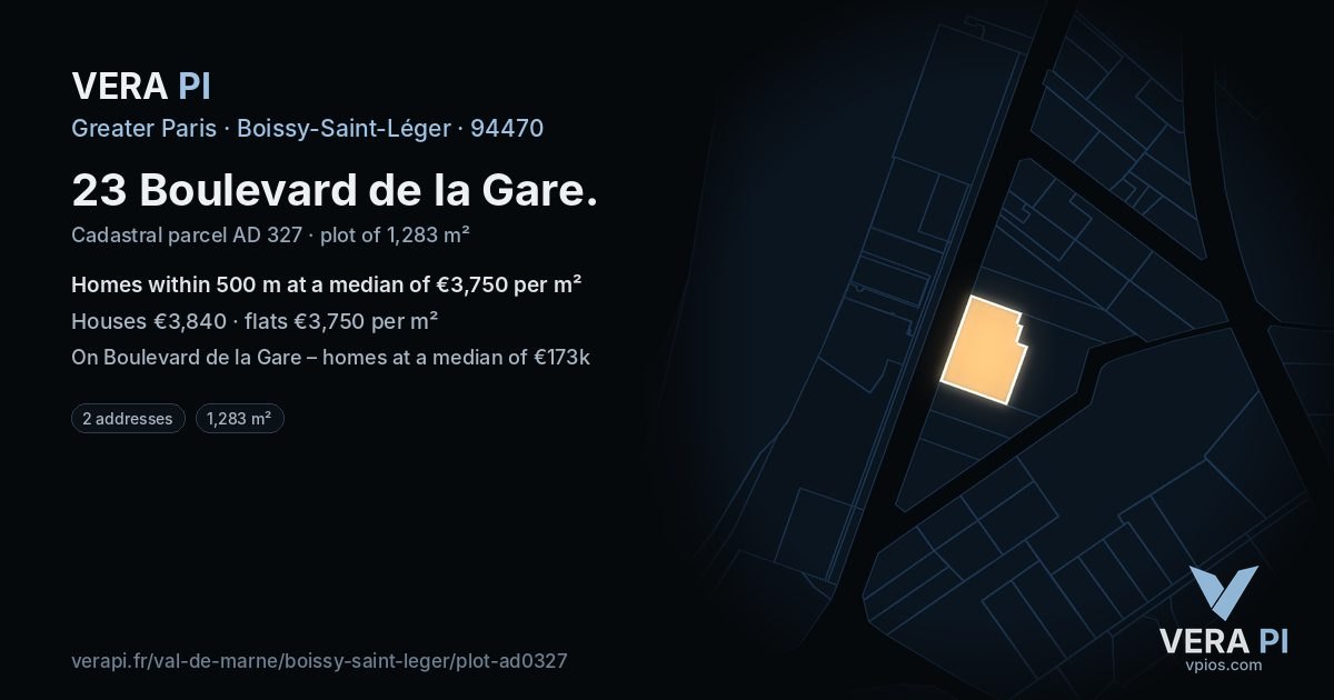 23 Boulevard de la Gare, Boissy-Saint-Léger at night – the plot lit, the parcels around coloured by the prices near them