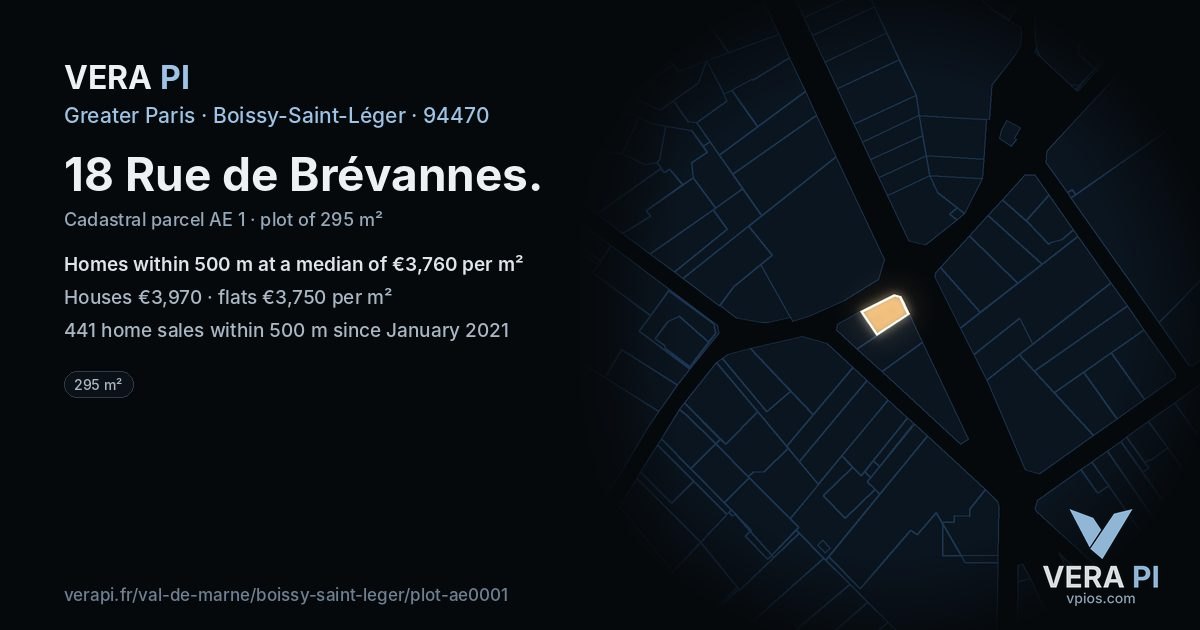 18 Rue de Brévannes, Boissy-Saint-Léger at night – the plot lit, the parcels around coloured by the prices near them