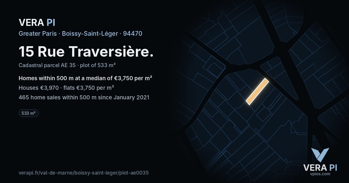 15 Rue Traversière, Boissy-Saint-Léger at night – the plot lit, the parcels around coloured by the prices near them
