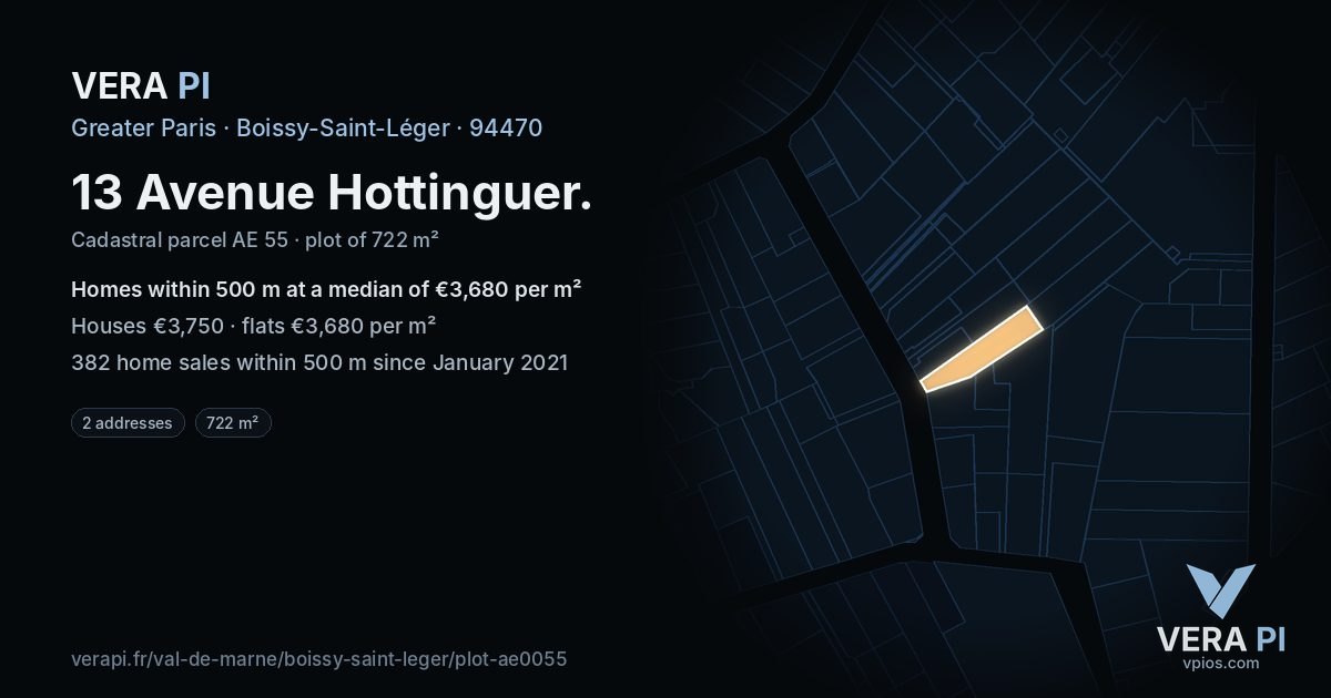13 Avenue Hottinguer, Boissy-Saint-Léger at night – the plot lit, the parcels around coloured by the prices near them