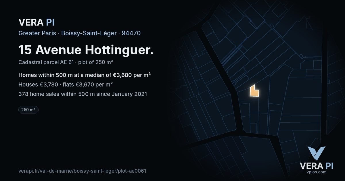15 Avenue Hottinguer, Boissy-Saint-Léger at night – the plot lit, the parcels around coloured by the prices near them
