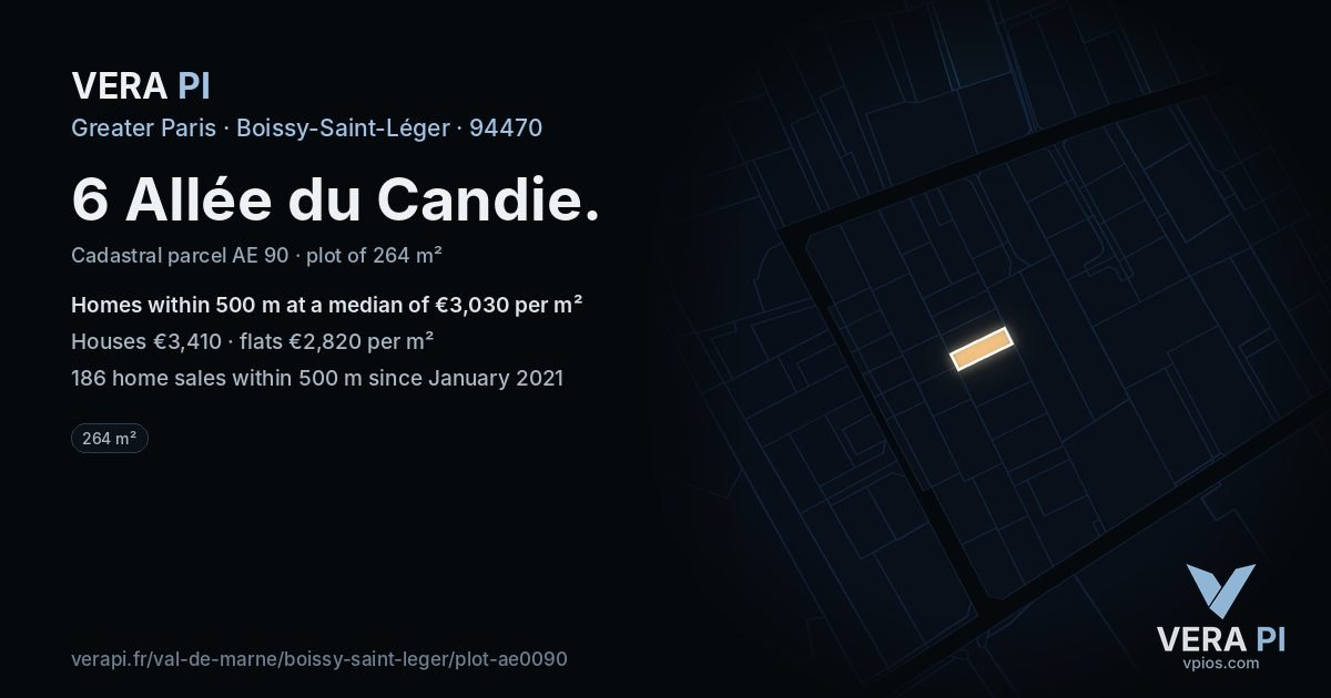 6 Allée du Candie, Boissy-Saint-Léger at night – the plot lit, the parcels around coloured by the prices near them