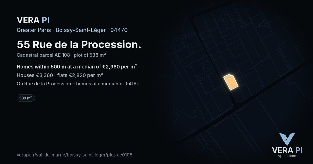 55 Rue de la Procession, Boissy-Saint-Léger at night – the plot lit, the parcels around coloured by the prices near them