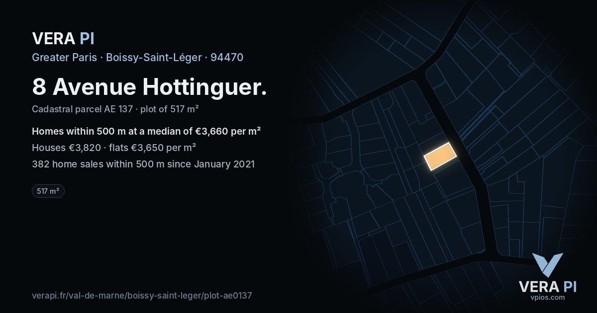 8 Avenue Hottinguer, Boissy-Saint-Léger at night – the plot lit, the parcels around coloured by the prices near them