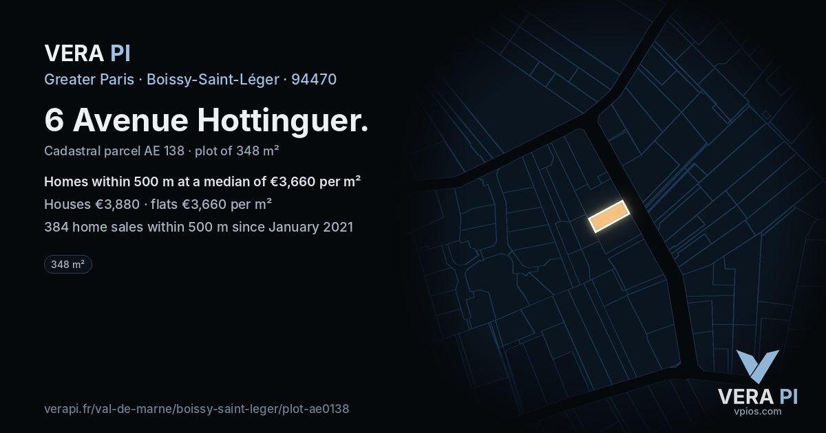 6 Avenue Hottinguer, Boissy-Saint-Léger at night – the plot lit, the parcels around coloured by the prices near them