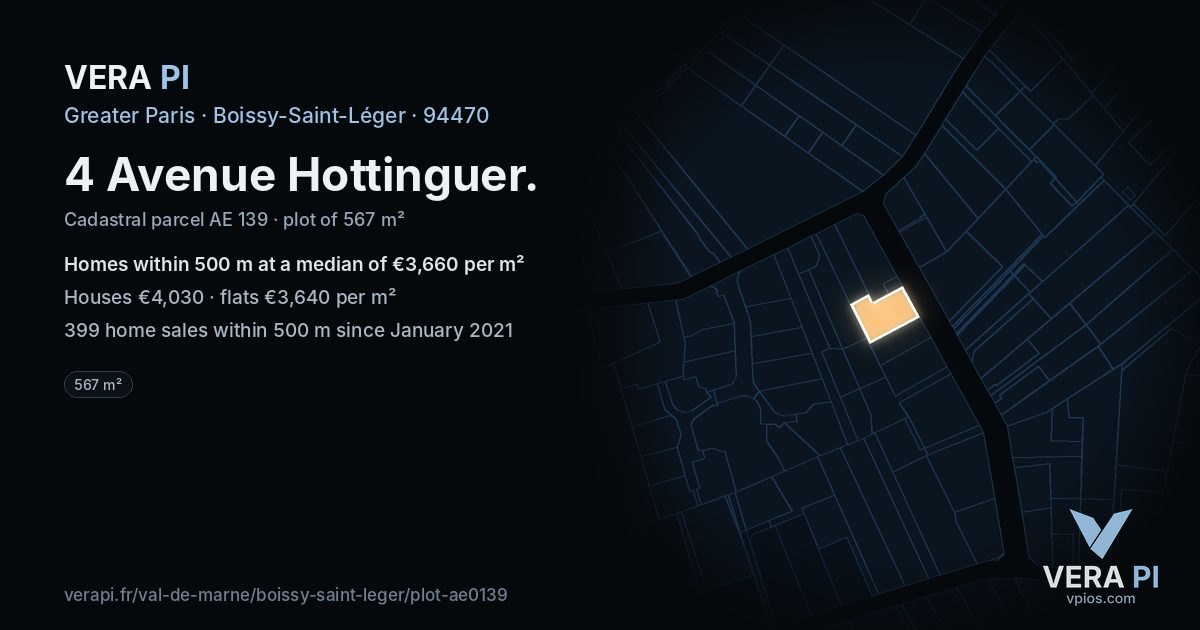 4 Avenue Hottinguer, Boissy-Saint-Léger at night – the plot lit, the parcels around coloured by the prices near them