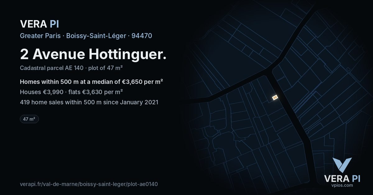2 Avenue Hottinguer, Boissy-Saint-Léger at night – the plot lit, the parcels around coloured by the prices near them