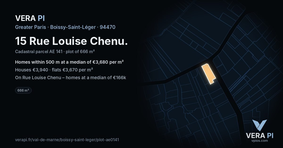 15 Rue Louise Chenu, Boissy-Saint-Léger at night – the plot lit, the parcels around coloured by the prices near them