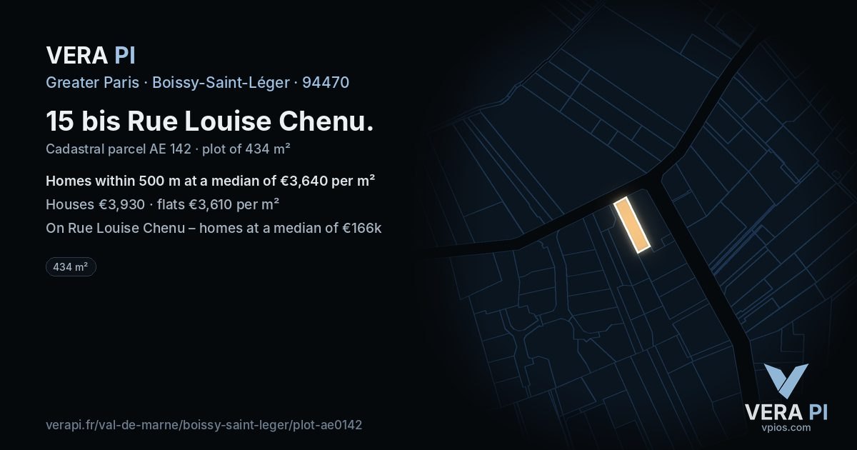 15 bis Rue Louise Chenu, Boissy-Saint-Léger at night – the plot lit, the parcels around coloured by the prices near them