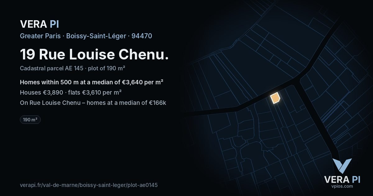 19 Rue Louise Chenu, Boissy-Saint-Léger at night – the plot lit, the parcels around coloured by the prices near them