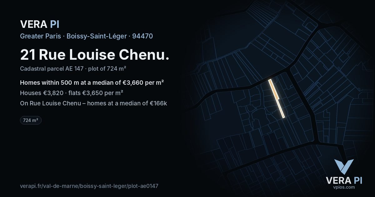 21 Rue Louise Chenu, Boissy-Saint-Léger at night – the plot lit, the parcels around coloured by the prices near them