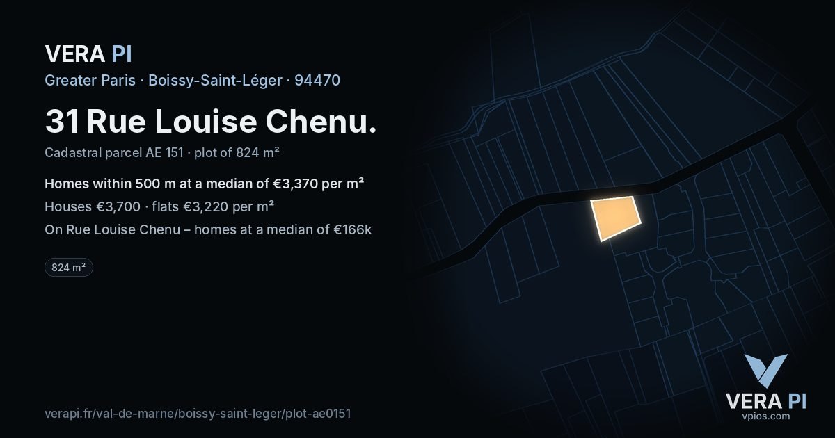31 Rue Louise Chenu, Boissy-Saint-Léger at night – the plot lit, the parcels around coloured by the prices near them