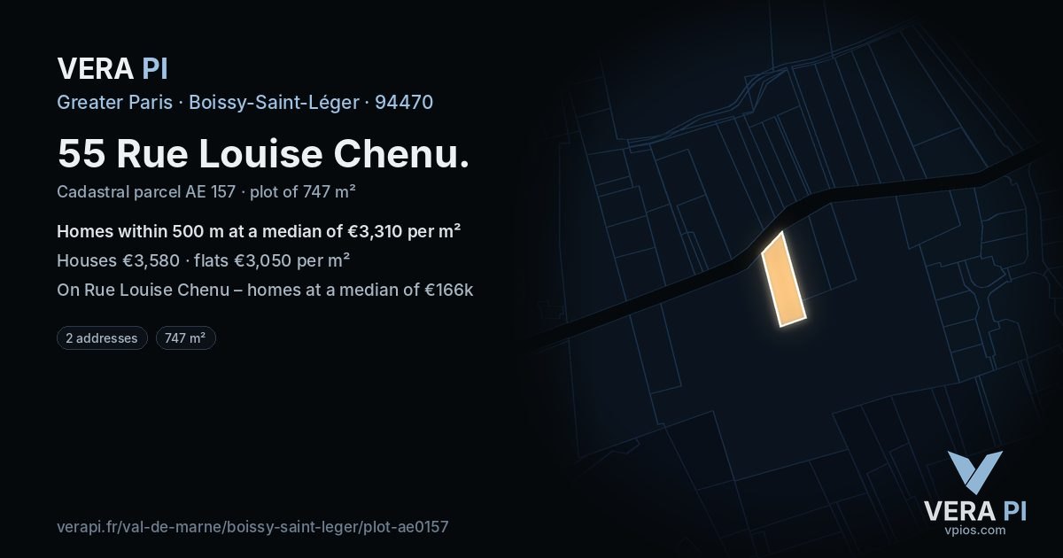 55 Rue Louise Chenu, Boissy-Saint-Léger at night – the plot lit, the parcels around coloured by the prices near them
