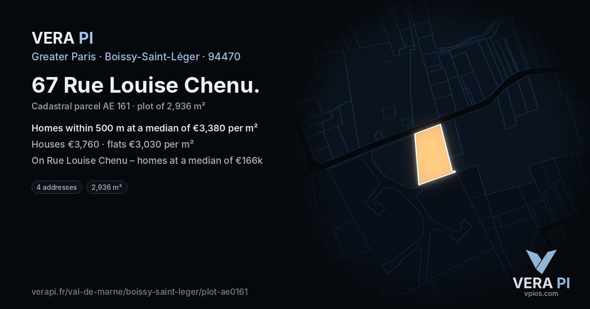 67 Rue Louise Chenu, Boissy-Saint-Léger at night – the plot lit, the parcels around coloured by the prices near them