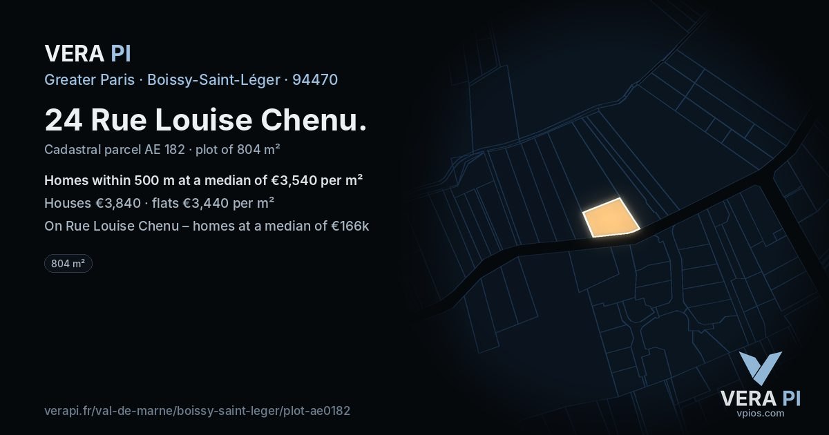 24 Rue Louise Chenu, Boissy-Saint-Léger at night – the plot lit, the parcels around coloured by the prices near them