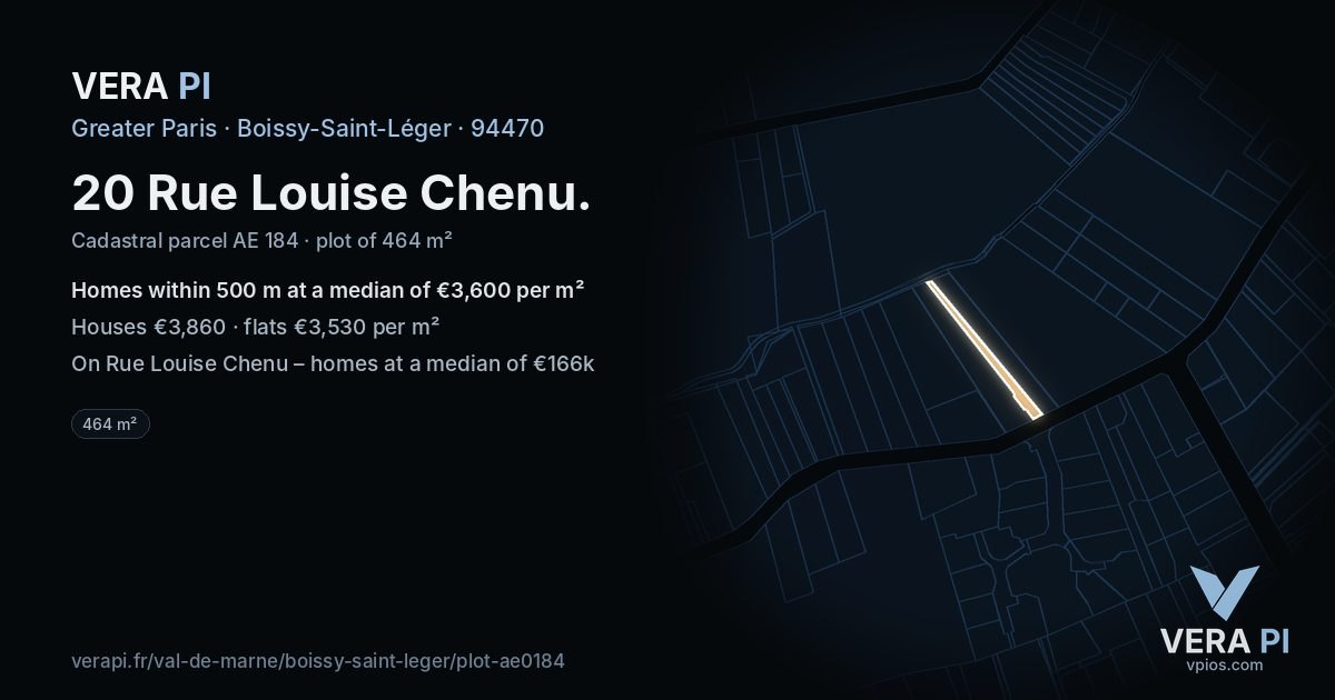 20 Rue Louise Chenu, Boissy-Saint-Léger at night – the plot lit, the parcels around coloured by the prices near them