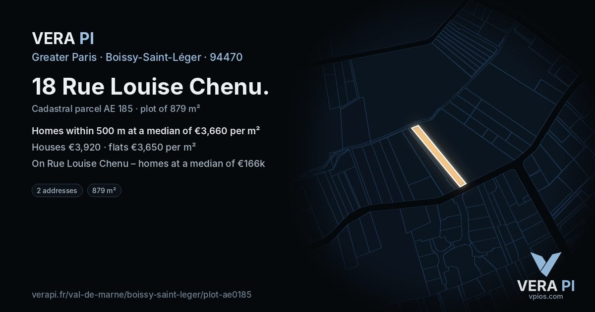 18 Rue Louise Chenu, Boissy-Saint-Léger at night – the plot lit, the parcels around coloured by the prices near them