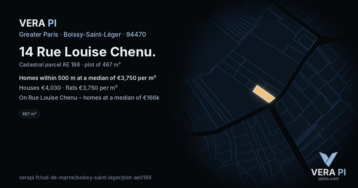 14 Rue Louise Chenu, Boissy-Saint-Léger at night – the plot lit, the parcels around coloured by the prices near them