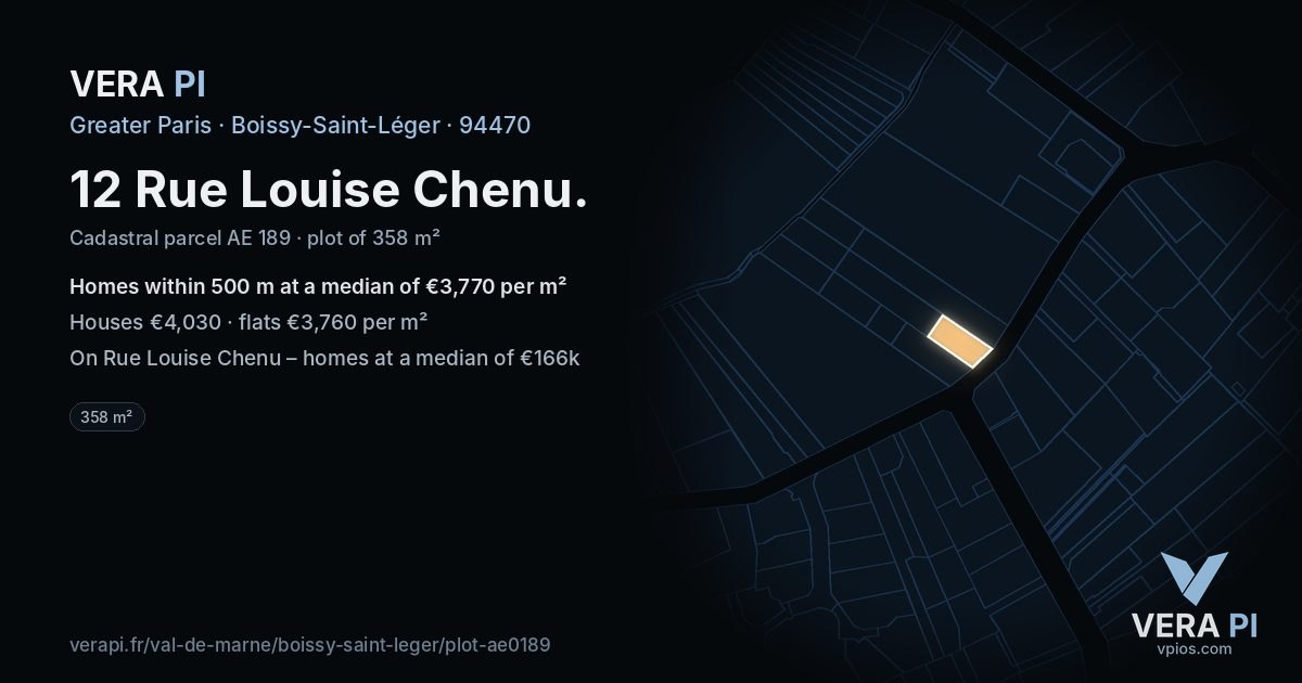 12 Rue Louise Chenu, Boissy-Saint-Léger at night – the plot lit, the parcels around coloured by the prices near them