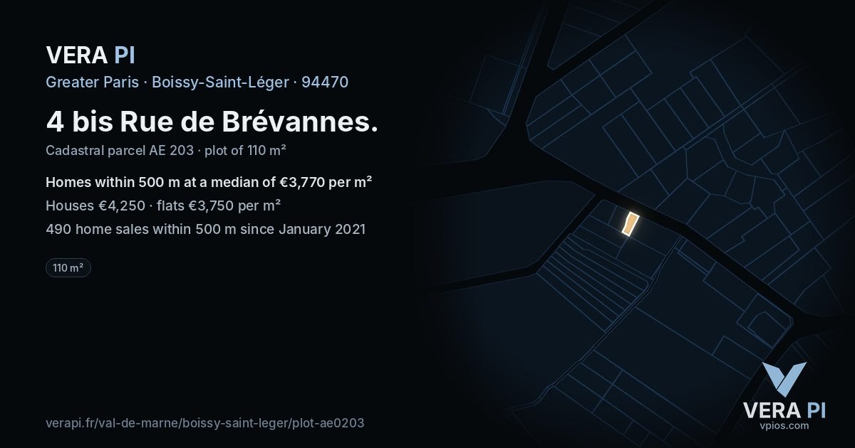 4 bis Rue de Brévannes, Boissy-Saint-Léger at night – the plot lit, the parcels around coloured by the prices near them