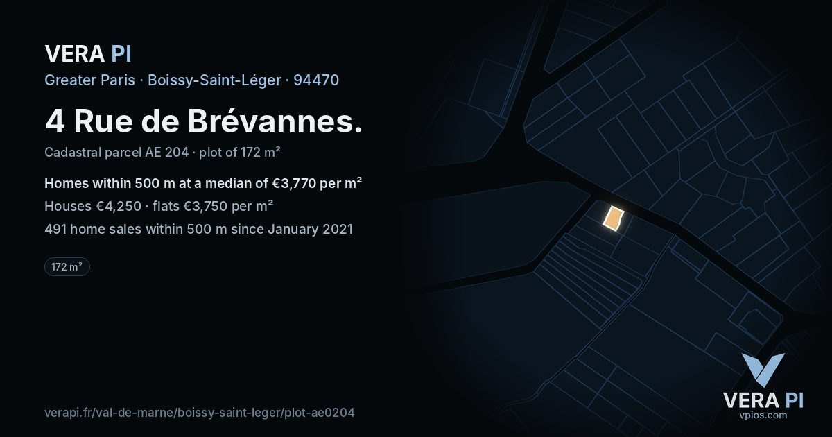 4 Rue de Brévannes, Boissy-Saint-Léger at night – the plot lit, the parcels around coloured by the prices near them