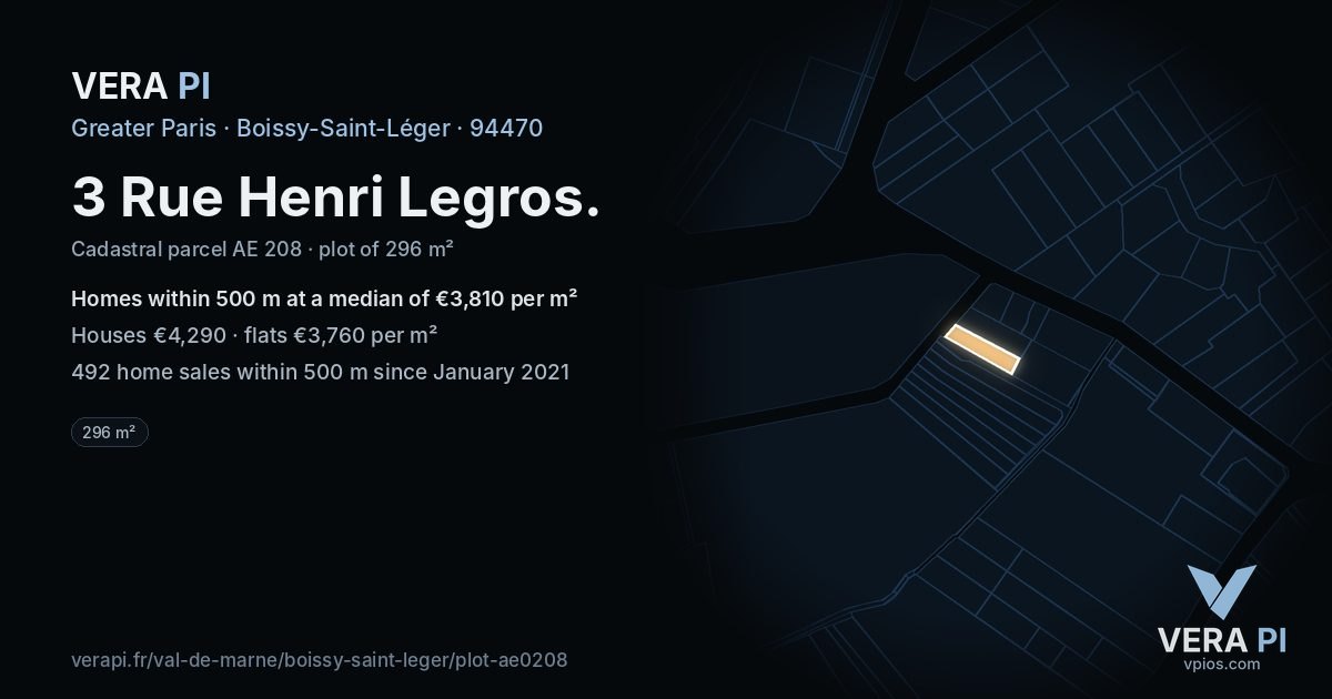 3 Rue Henri Legros, Boissy-Saint-Léger at night – the plot lit, the parcels around coloured by the prices near them