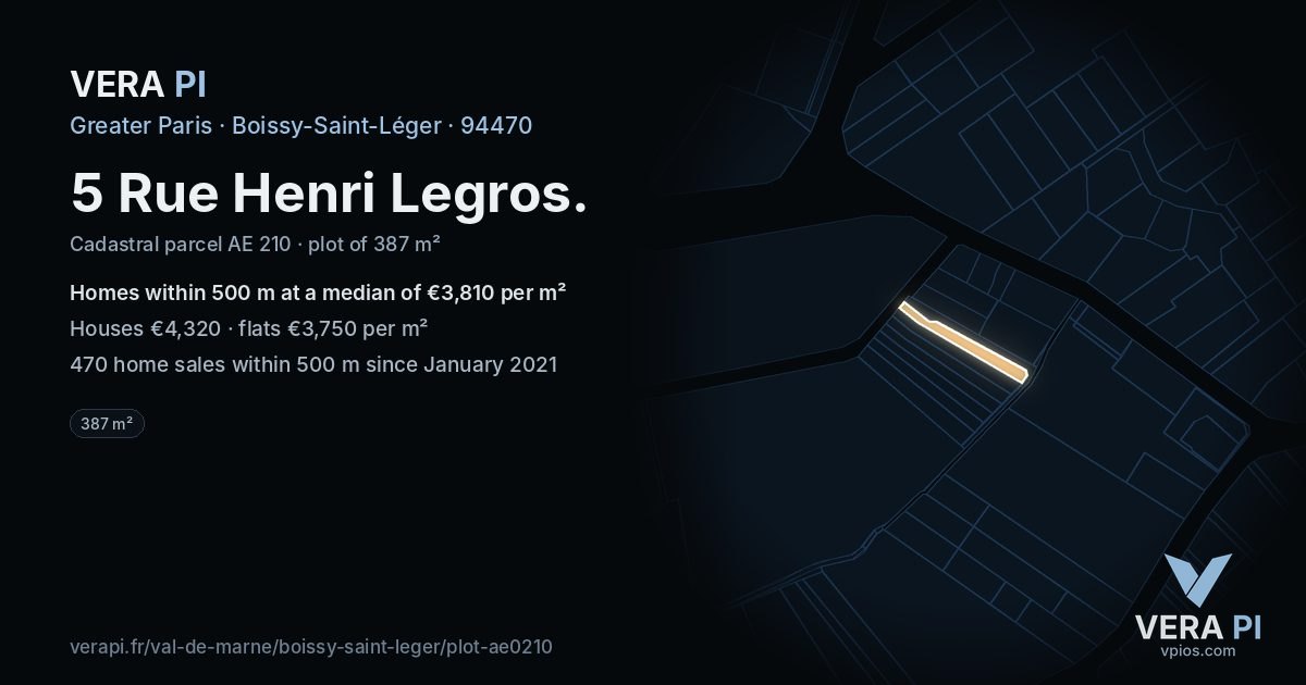 5 Rue Henri Legros, Boissy-Saint-Léger at night – the plot lit, the parcels around coloured by the prices near them