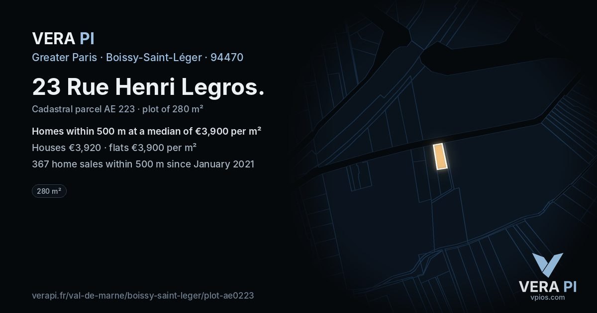 23 Rue Henri Legros, Boissy-Saint-Léger at night – the plot lit, the parcels around coloured by the prices near them
