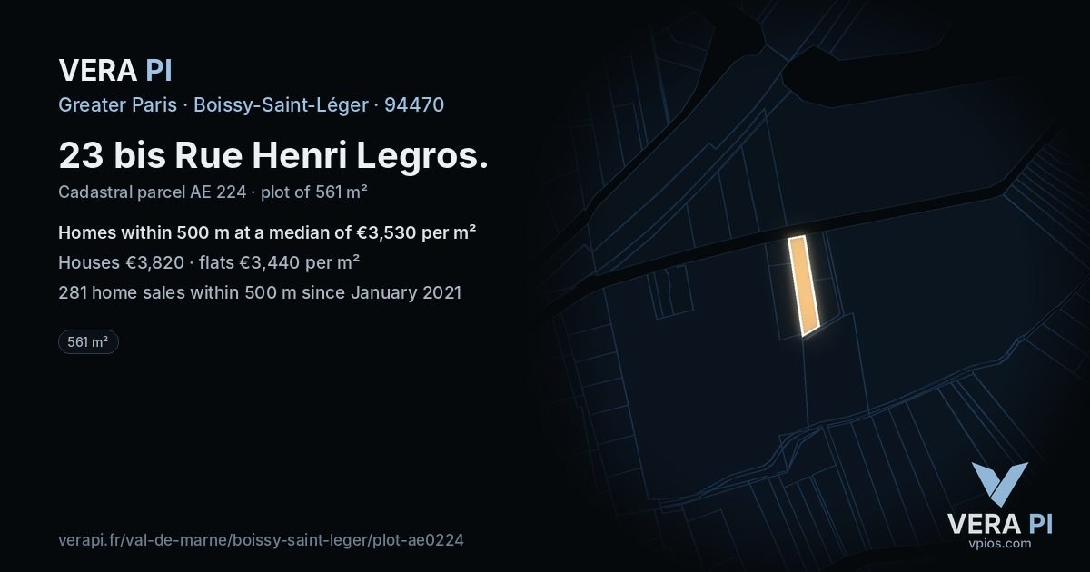 23 bis Rue Henri Legros, Boissy-Saint-Léger at night – the plot lit, the parcels around coloured by the prices near them