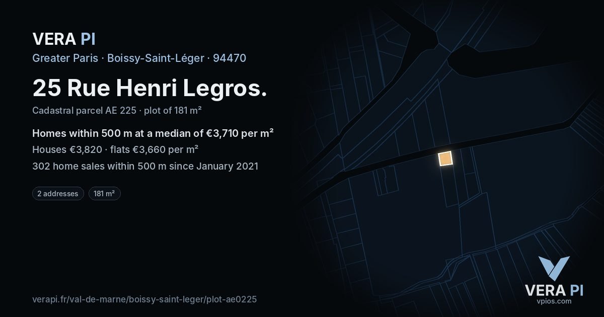 25 Rue Henri Legros, Boissy-Saint-Léger at night – the plot lit, the parcels around coloured by the prices near them