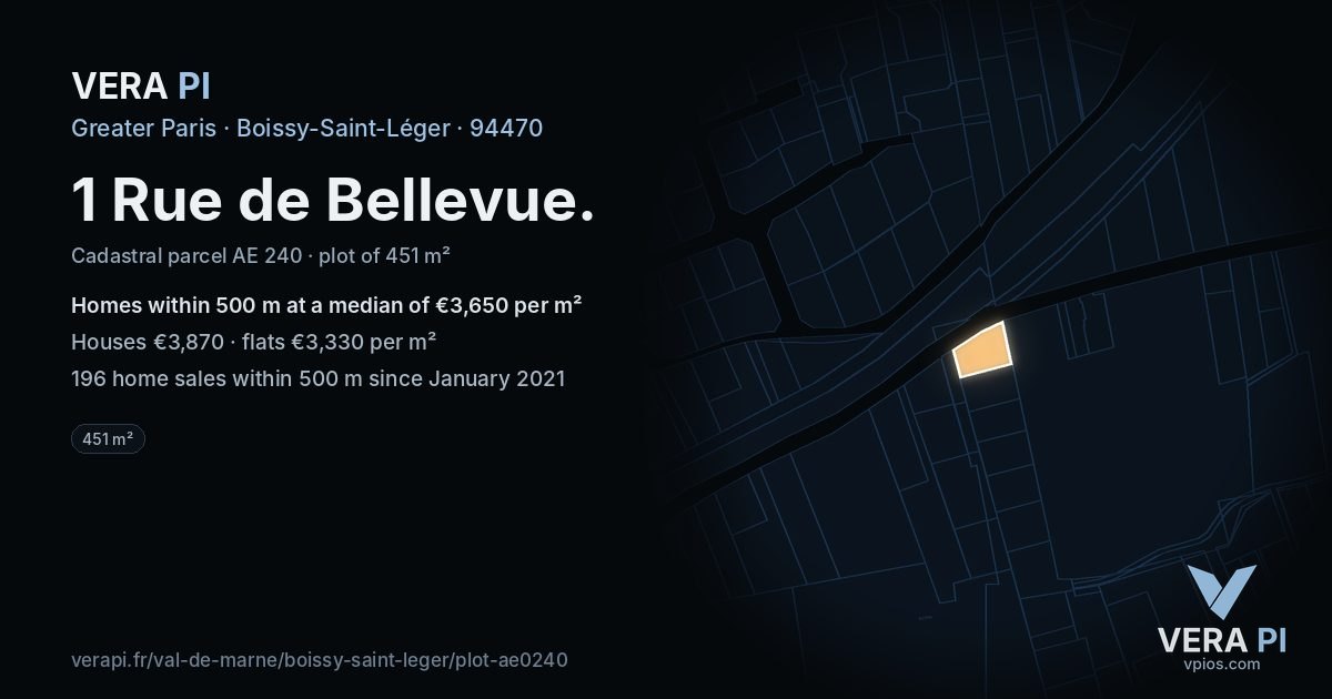 1 Rue de Bellevue, Boissy-Saint-Léger at night – the plot lit, the parcels around coloured by the prices near them