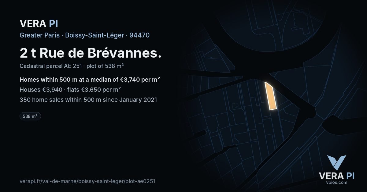 2 t Rue de Brévannes, Boissy-Saint-Léger at night – the plot lit, the parcels around coloured by the prices near them