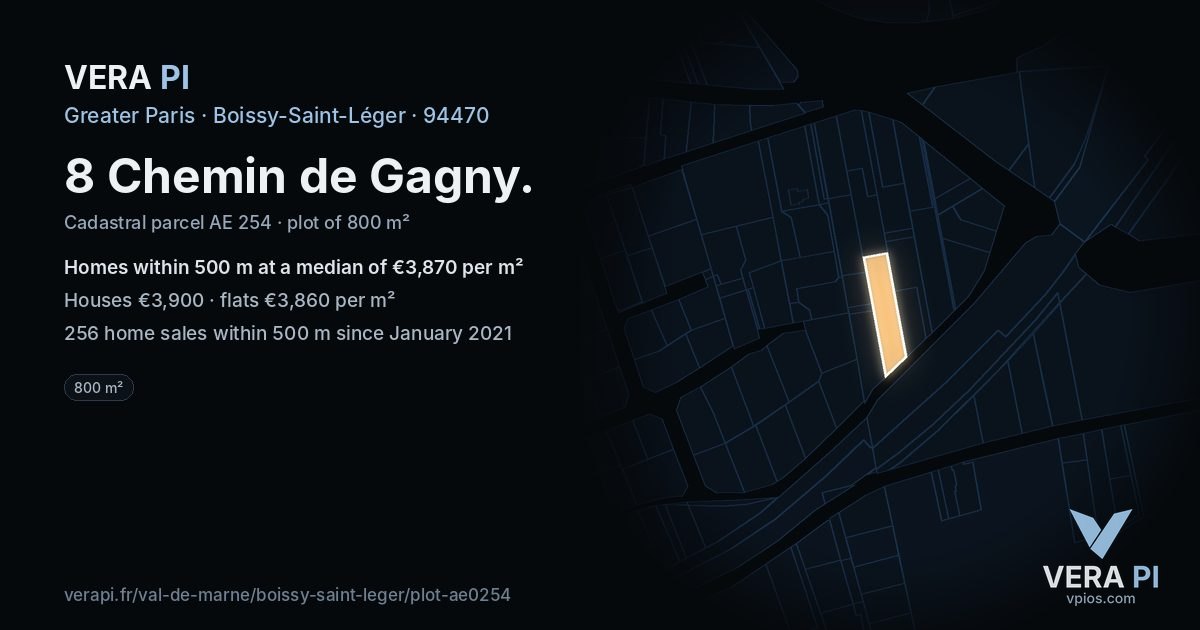 8 Chemin de Gagny, Boissy-Saint-Léger at night – the plot lit, the parcels around coloured by the prices near them