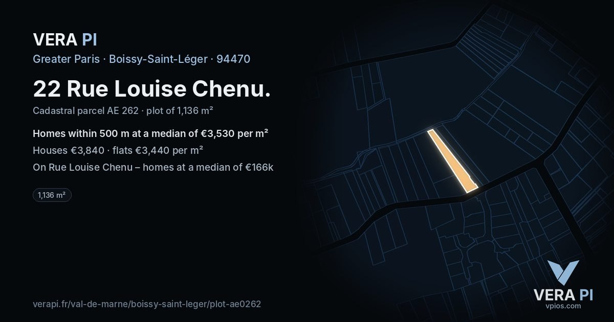 22 Rue Louise Chenu, Boissy-Saint-Léger at night – the plot lit, the parcels around coloured by the prices near them