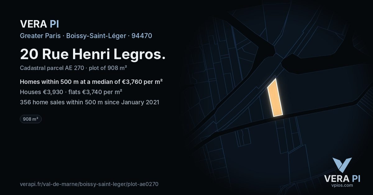 20 Rue Henri Legros, Boissy-Saint-Léger at night – the plot lit, the parcels around coloured by the prices near them