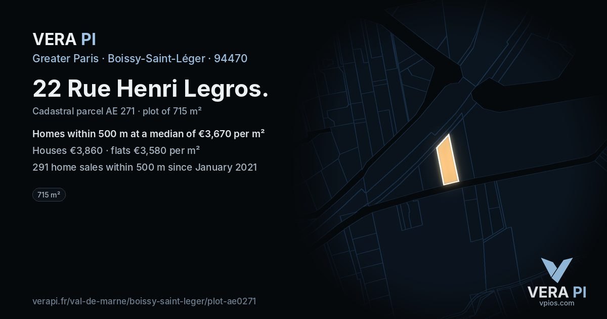22 Rue Henri Legros, Boissy-Saint-Léger at night – the plot lit, the parcels around coloured by the prices near them