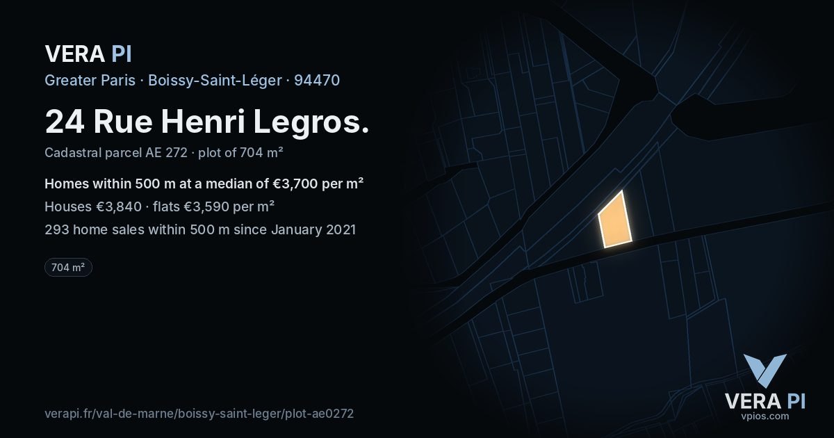 24 Rue Henri Legros, Boissy-Saint-Léger at night – the plot lit, the parcels around coloured by the prices near them