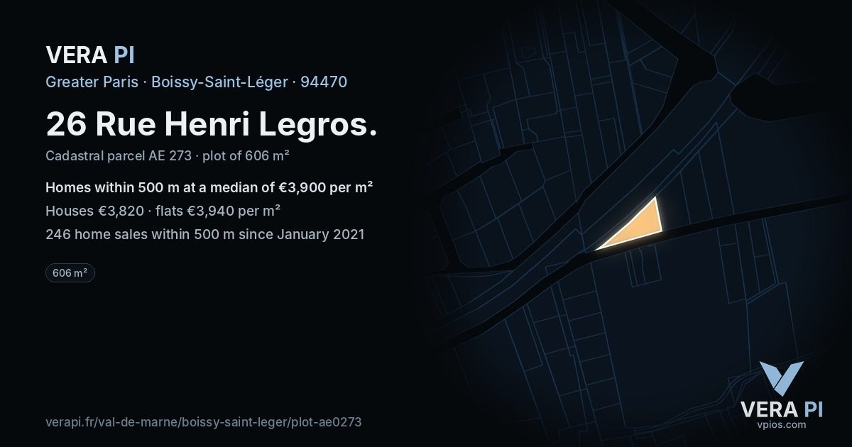 26 Rue Henri Legros, Boissy-Saint-Léger at night – the plot lit, the parcels around coloured by the prices near them