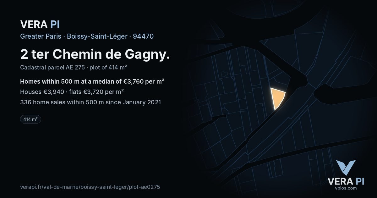2 ter Chemin de Gagny, Boissy-Saint-Léger at night – the plot lit, the parcels around coloured by the prices near them