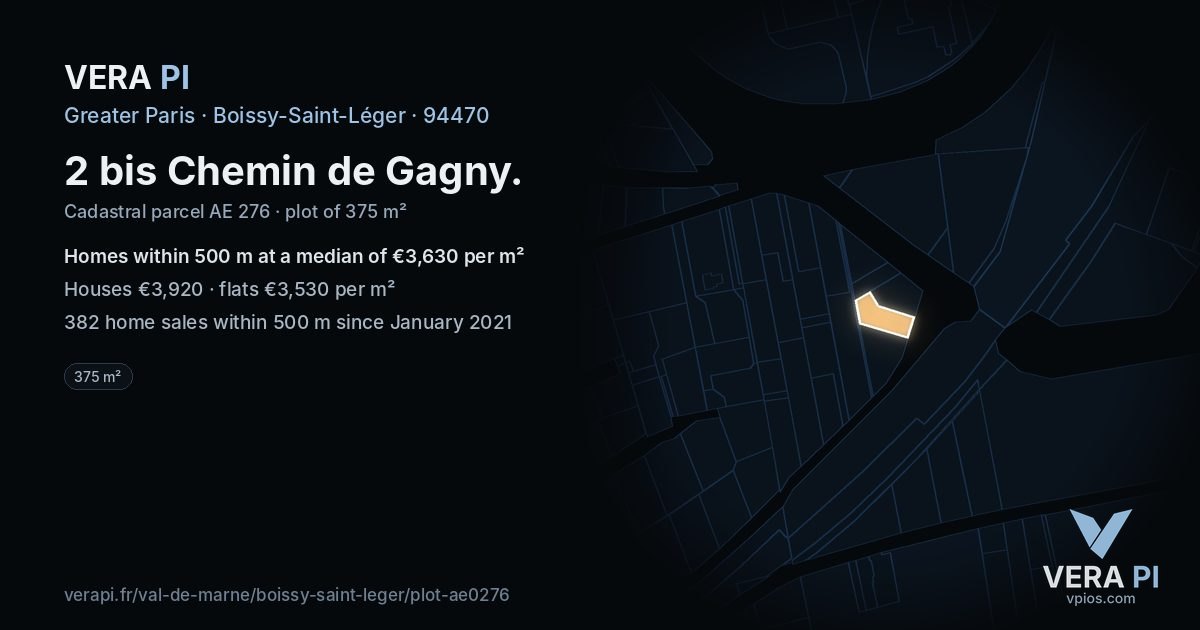 2 bis Chemin de Gagny, Boissy-Saint-Léger at night – the plot lit, the parcels around coloured by the prices near them
