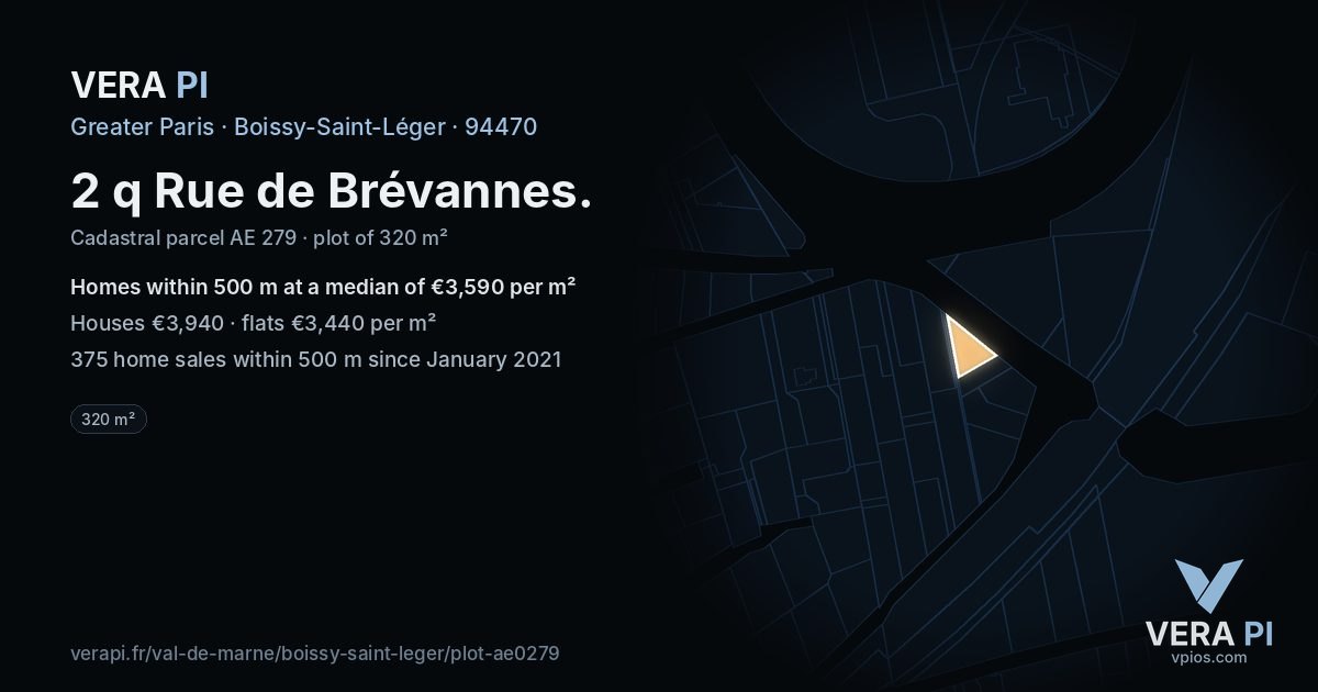 2 q Rue de Brévannes, Boissy-Saint-Léger at night – the plot lit, the parcels around coloured by the prices near them