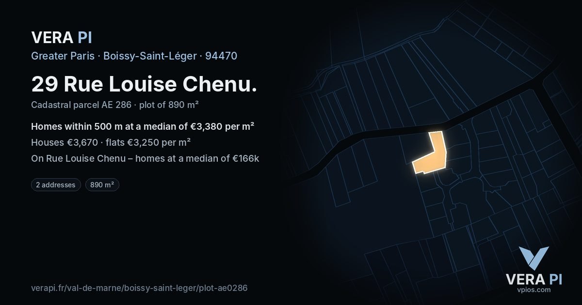 29 Rue Louise Chenu, Boissy-Saint-Léger at night – the plot lit, the parcels around coloured by the prices near them