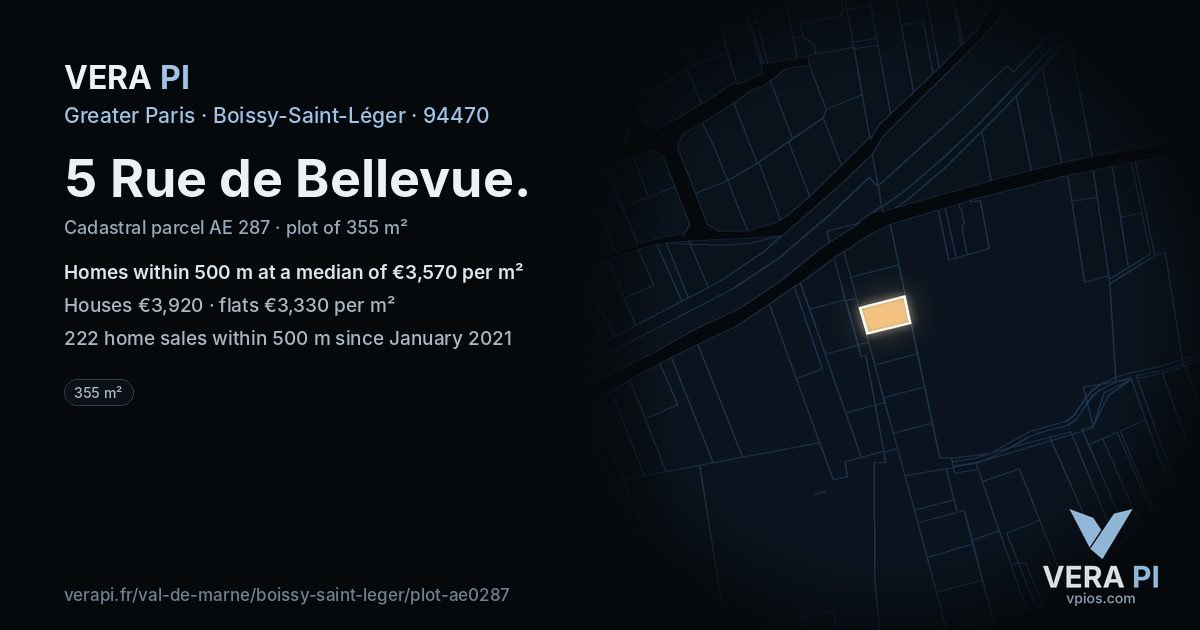 5 Rue de Bellevue, Boissy-Saint-Léger at night – the plot lit, the parcels around coloured by the prices near them
