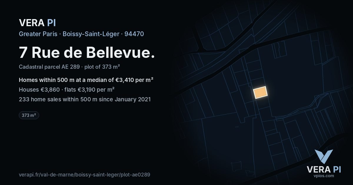 7 Rue de Bellevue, Boissy-Saint-Léger at night – the plot lit, the parcels around coloured by the prices near them