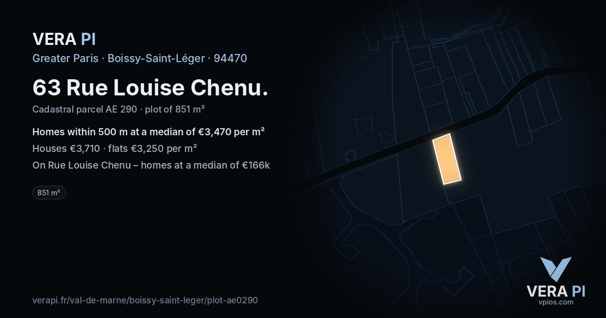 63 Rue Louise Chenu, Boissy-Saint-Léger at night – the plot lit, the parcels around coloured by the prices near them