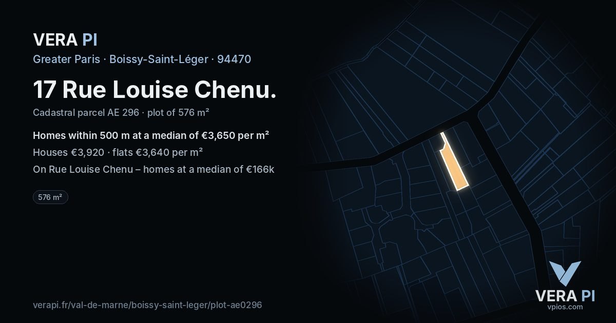 17 Rue Louise Chenu, Boissy-Saint-Léger at night – the plot lit, the parcels around coloured by the prices near them