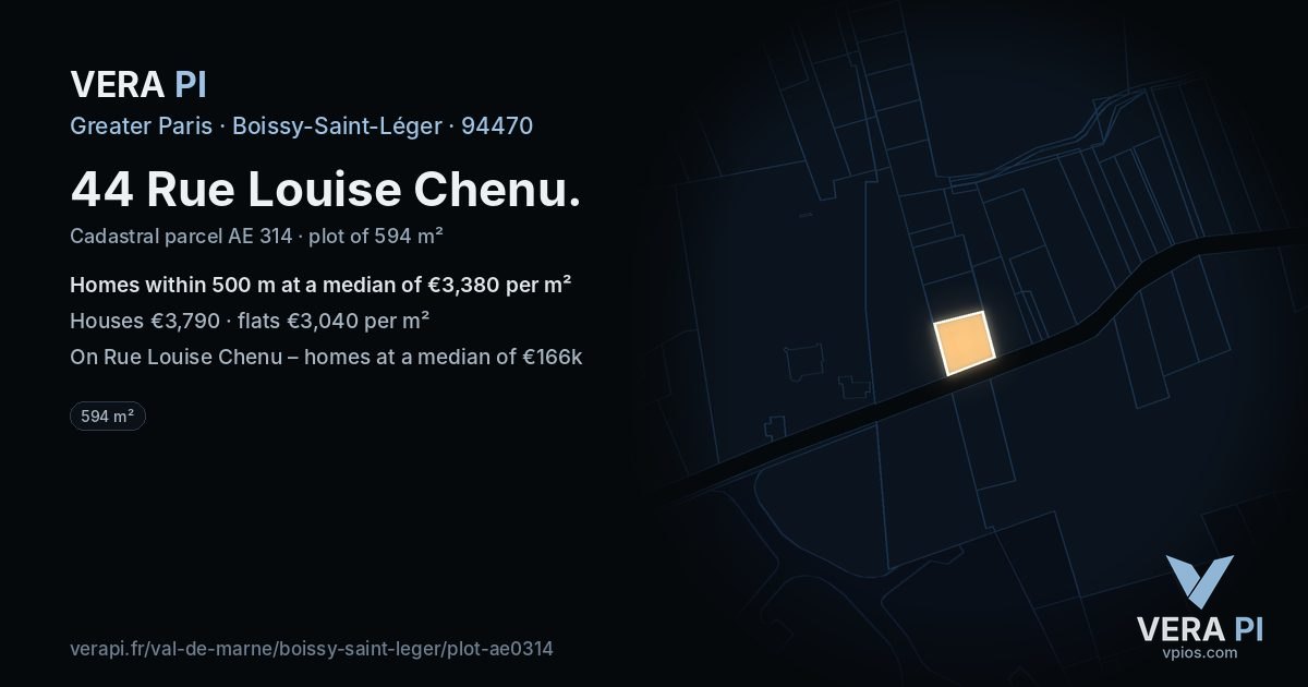 44 Rue Louise Chenu, Boissy-Saint-Léger at night – the plot lit, the parcels around coloured by the prices near them