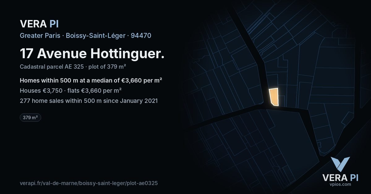 17 Avenue Hottinguer, Boissy-Saint-Léger at night – the plot lit, the parcels around coloured by the prices near them