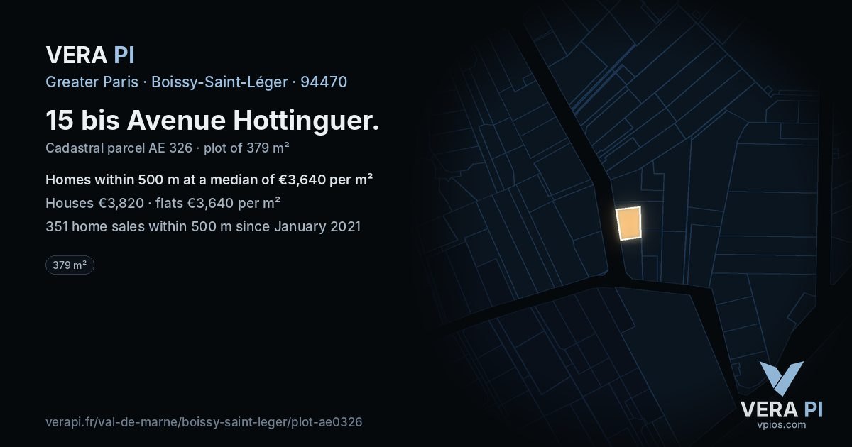 15 bis Avenue Hottinguer, Boissy-Saint-Léger at night – the plot lit, the parcels around coloured by the prices near them